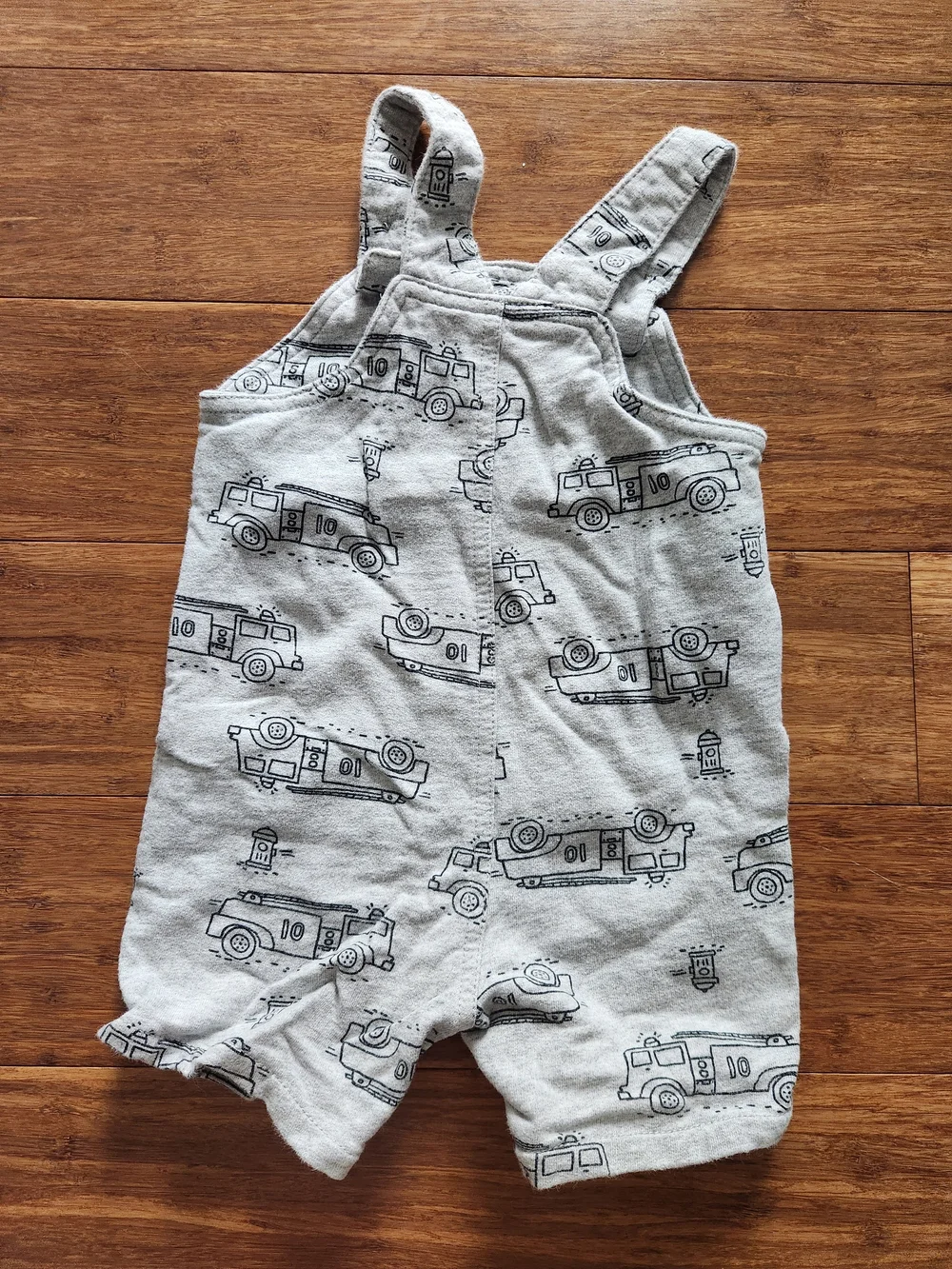 Carter's Boys Light Gray Fire Truck Print Short Overalls With Pocket, 18 Months